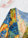 Tropical Print Halter Triangle Bikini Swimsuit With Drawstring Cover Up