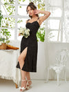 Ditsy Floral Knot Shoulder Shirred Back Split Thigh Slip Dress
