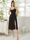 Ditsy Floral Knot Shoulder Shirred Back Split Thigh Slip Dress