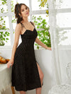 Ditsy Floral Knot Shoulder Shirred Back Split Thigh Slip Dress