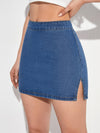 Slit Hem Zipper Back Denim Skirt