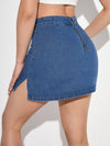 Slit Hem Zipper Back Denim Skirt