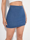 Slit Hem Zipper Back Denim Skirt