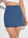Slit Hem Zipper Back Denim Skirt
