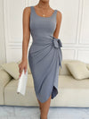 Solid Rib Knit Wrap Knot Side Tank Dress