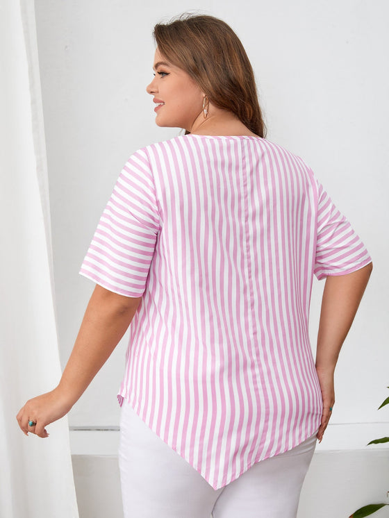 EMERY ROSE Plus Drop Shoulder Striped Pattern Asymmetrical Hem Top