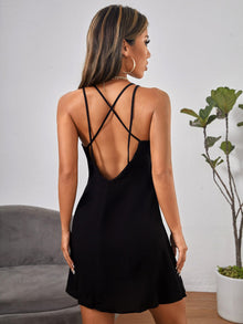  PETITE Criss Cross Back Solid Cami Dress