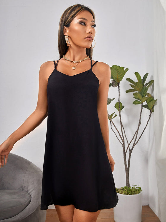 PETITE Criss Cross Back Solid Cami Dress