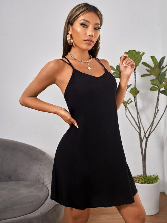 PETITE Criss Cross Back Solid Cami Dress