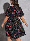 Plus Floral Print Plunging Neck Butterfly Sleeve Dress