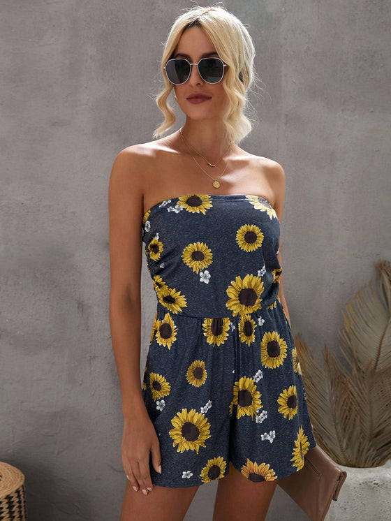 Floral Print Hidden Pocket Tube Romper