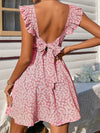 Ditsy Floral Backless Knot Ruffle Trim Dress