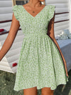 Ditsy Floral Backless Knot Ruffle Trim Dress