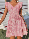 Ditsy Floral Backless Knot Ruffle Trim Dress