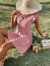 Ditsy Floral Backless Knot Ruffle Trim Dress