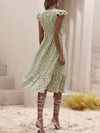 Ditsy Floral Print Shirred Ruffle Trim Dress