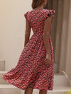 Ditsy Floral Print Shirred Ruffle Trim Dress