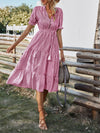 Vertical Striped Flounce Sleeve Tassel Tie Neck Ruffle Hem Dress