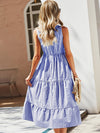 Striped Print Notched Neck A line Dress
