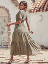 Ditsy Floral Print Shirred Waist Ruffle Hem Dress
