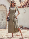 Ditsy Floral Print Shirred Waist Ruffle Hem Dress