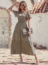 Ditsy Floral Print Shirred Waist Ruffle Hem Dress