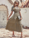 Ditsy Floral Print Shirred Waist Ruffle Hem Dress