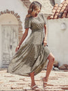 Ditsy Floral Print Shirred Waist Ruffle Hem Dress