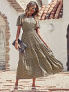Ditsy Floral Print Shirred Waist Ruffle Hem Dress