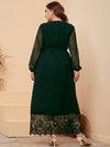 Plus Swiss Dot Eyelash Lace Panel Belted Dress