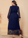 Plus Swiss Dot Eyelash Lace Panel Belted Dress