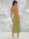 BAE Plunging Halter Cutout Slit Midi Bodycon Dress