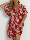 Plus Floral Print Butterfly Sleeve A line Dress