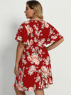Plus Floral Print Butterfly Sleeve A line Dress