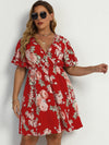 Plus Floral Print Butterfly Sleeve A line Dress