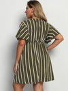 Plus Striped Surplice Neck A line Dress