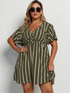 Plus Striped Surplice Neck A line Dress