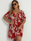 Plus Floral Print Butterfly Sleeve A line Dress