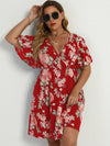 Plus Floral Print Butterfly Sleeve A line Dress
