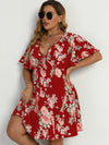 Plus Floral Print Butterfly Sleeve A line Dress