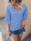 Dot Print Batwing Sleeve Blouse