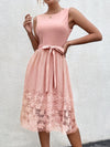 Mesh Panel Belted Dress