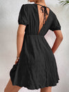 Tie Back Puff Sleeve Textured A line Dress