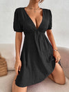 Tie Back Puff Sleeve Textured A line Dress
