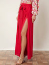 High Waist Wrap Hem Belted Skirt