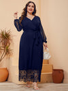 Plus Swiss Dot Eyelash Lace Panel Belted Dress