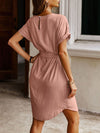 Keyhole Back Batwing Sleeve Belted Dress