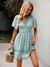 Ditsy Floral Print Lettuce Trim Dress