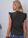 Notch Neck Ruffle Armhole Polka Dot Top
