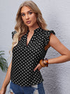 Notch Neck Ruffle Armhole Polka Dot Top